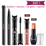 Beauty Makeup Sets Cat Style Long Lasting Matte Lipstick Moisture Lip Gloss Long Thick Black Mascara Eyeliner Cosmetics