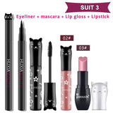 Beauty Makeup Sets Cat Style Long Lasting Matte Lipstick Moisture Lip Gloss Long Thick Black Mascara Eyeliner Cosmetics