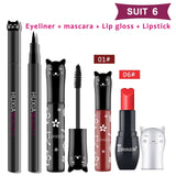 Beauty Makeup Sets Cat Style Long Lasting Matte Lipstick Moisture Lip Gloss Long Thick Black Mascara Eyeliner Cosmetics