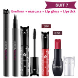 Beauty Makeup Sets Cat Style Long Lasting Matte Lipstick Moisture Lip Gloss Long Thick Black Mascara Eyeliner Cosmetics