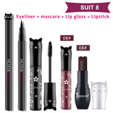 Beauty Makeup Sets Cat Style Long Lasting Matte Lipstick Moisture Lip Gloss Long Thick Black Mascara Eyeliner Cosmetics