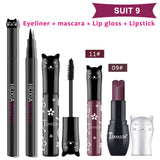 Beauty Makeup Sets Cat Style Long Lasting Matte Lipstick Moisture Lip Gloss Long Thick Black Mascara Eyeliner Cosmetics