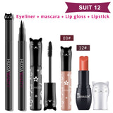 Beauty Makeup Sets Cat Style Long Lasting Matte Lipstick Moisture Lip Gloss Long Thick Black Mascara Eyeliner Cosmetics