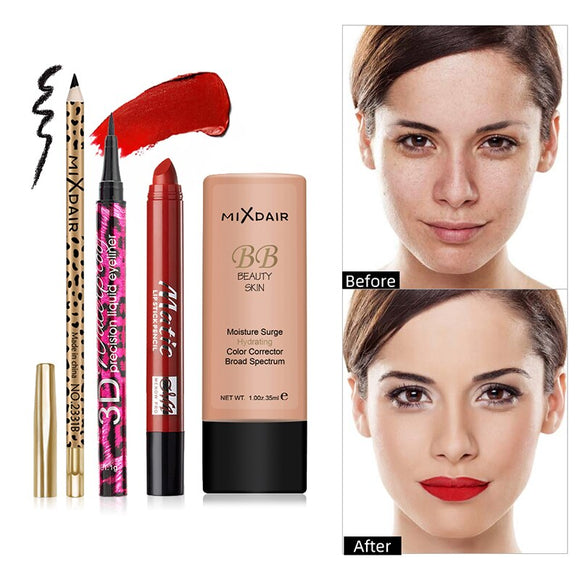 4pcs Concealer Cream Eyebrow Pencil Eyeliner Long-Lasting Lipstick Not Blooming Makeup Set