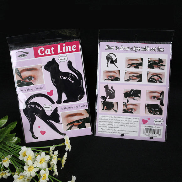 2Pcs Women Cat Line Pro Eye Makeup Tool Eyeliner Stencils Template Shaper Model Eyebrow Guide Makeup Tools