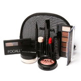 Focallure 8 pcs/set Makeup set including  Lipstick, eyeliner,Mascara, Eyeshadow, Eyebrow Powder makeup kit women Cosmetics bag