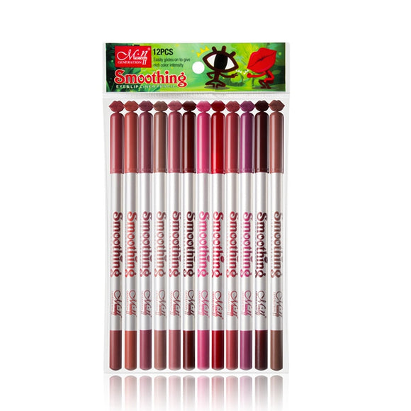 MENOW 12 Colors/Set Sexy Matte Lip Stick Lipliner Lip Liner Pencil Matt Nude Lipsliner Pen Set Beauty Makeup Tool Cosmetic P124