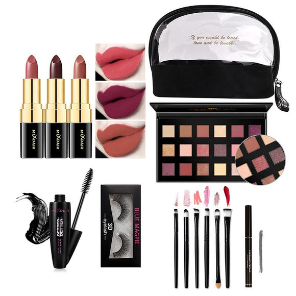 Full Beauty Makeup Set With Cosmetic Bag Lipstick Eye Shadow Mascara Makeup Brush 3D False Eyelashes Eyebrow Pencil Kits Gift